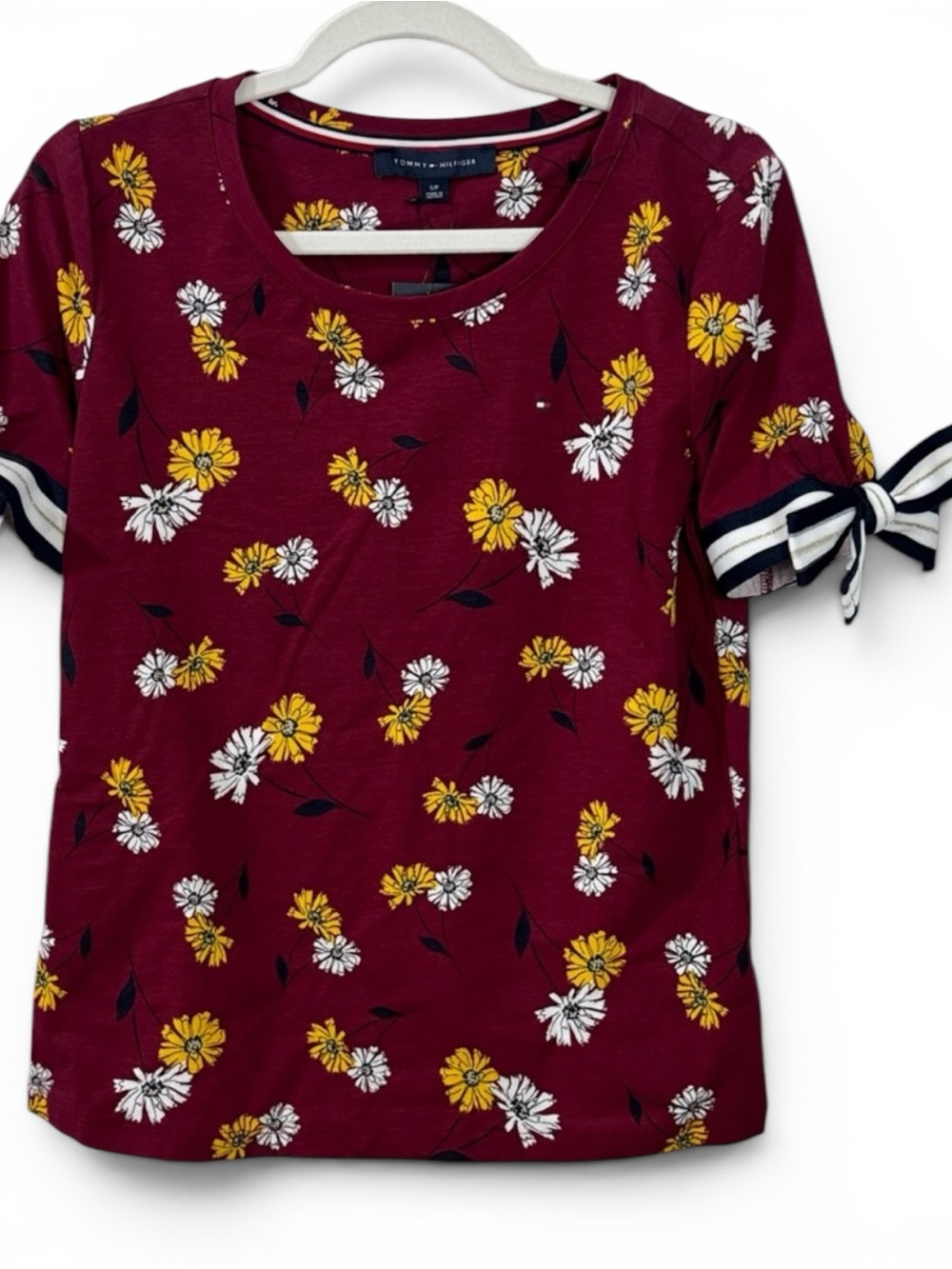 Tommy Hilfiger Burgundy Daisy Floral Tie-Sleeve Top - Size Small